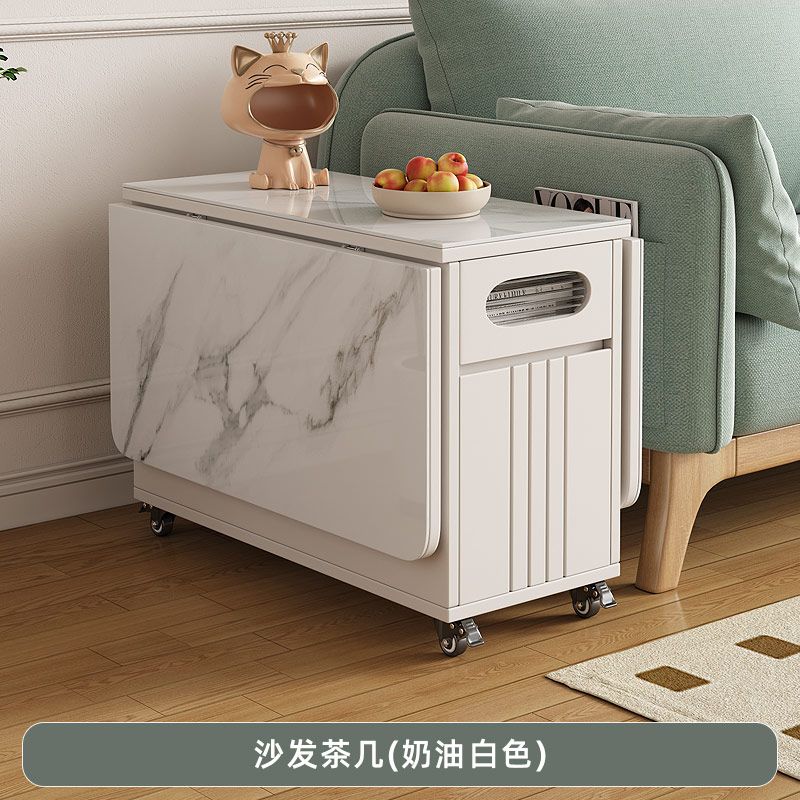 岩板茶几餐桌两用客厅沙发边几角几折叠边柜多功能小推车茶台窄桌