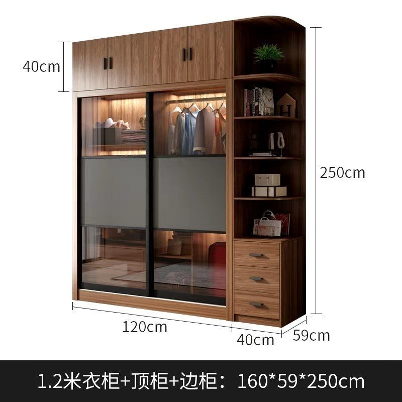 推拉门衣柜大衣柜玻璃门现代北欧简约家用卧室家具高组合组装衣橱