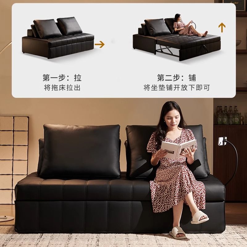 真皮书房沙发床小户型单人双人阳台客厅可折叠多功能两用抽拉床