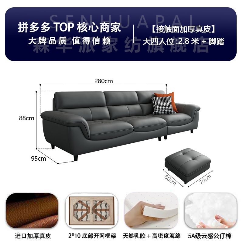 森华派真皮沙发客厅大小户型北欧现代简约轻奢三人位直排铁艺沙发