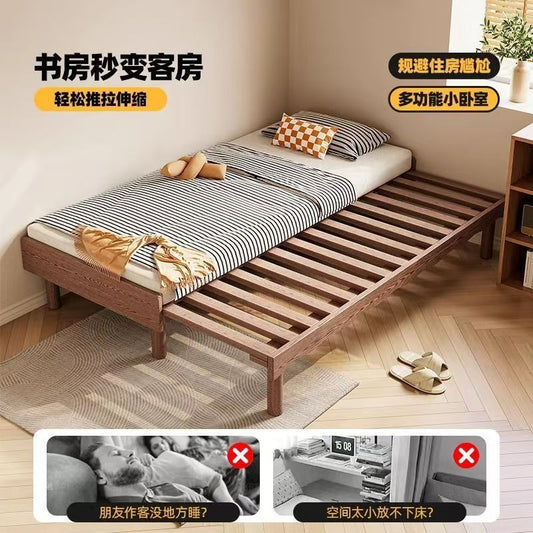 居届全实木白蜡木沙发床次卧书房小户型可抽拉折叠床家用奶油风床