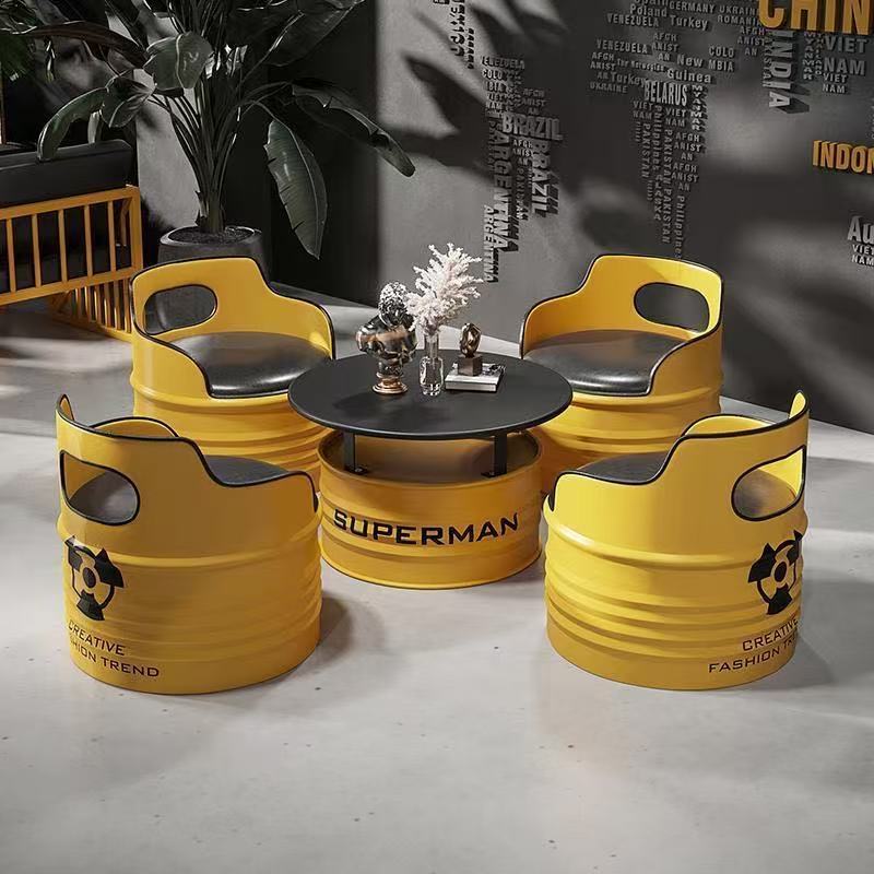 工业风沙发商用创意酒吧健身房油桶桌椅咖啡厅奶茶店洽谈桌椅组合