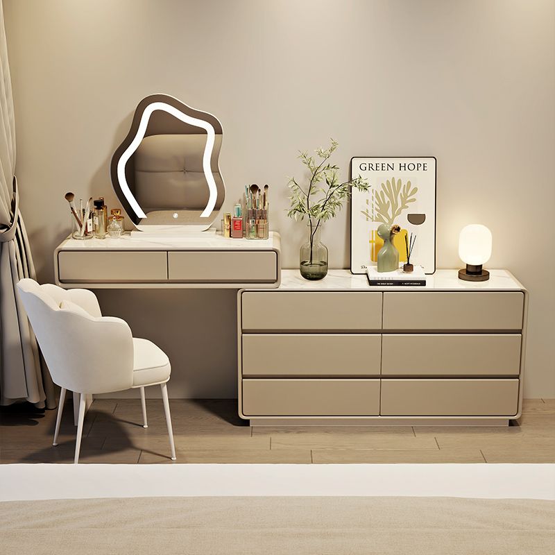 实木超薄梳妆台简约卧室床尾极窄化妆桌奶油风收纳柜六斗柜一体