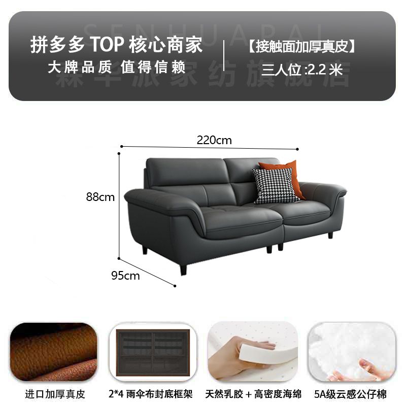 森华派真皮沙发客厅大小户型北欧现代简约轻奢三人位直排铁艺沙发