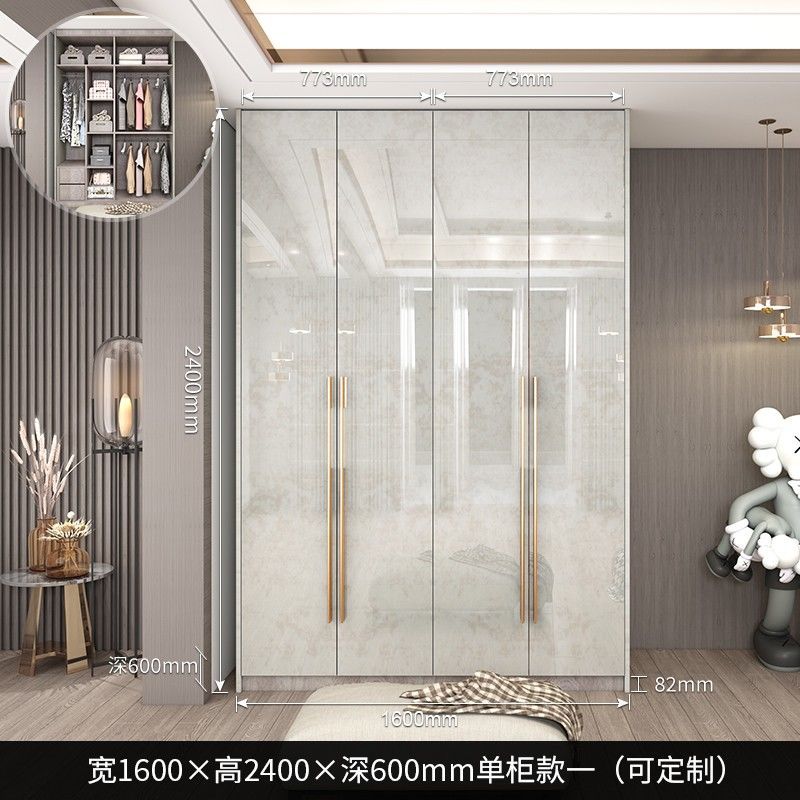 轻奢衣柜家用卧室玻璃门简约现代小户型亮光实木衣柜带梳妆台定制