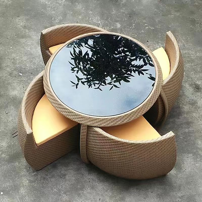 户外桌椅组合现代简约藤编创意室外露天庭院花园休闲防水藤椅家具