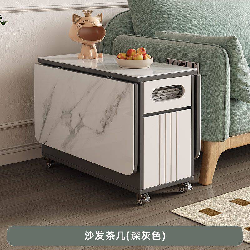 岩板茶几餐桌两用客厅沙发边几角几折叠边柜多功能小推车茶台窄桌