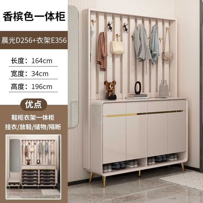 2025新款鞋柜挂衣架斗柜一体储物柜靠墙衣帽架简约奶油多层大容量