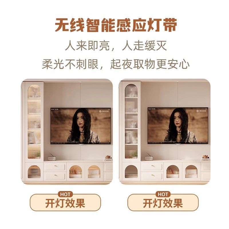 伊阳实木电视柜简约客厅家用收纳储物柜一体组合落地电视背景墙柜