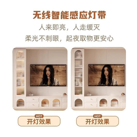伊阳实木电视柜简约客厅家用收纳储物柜一体组合落地电视背景墙柜