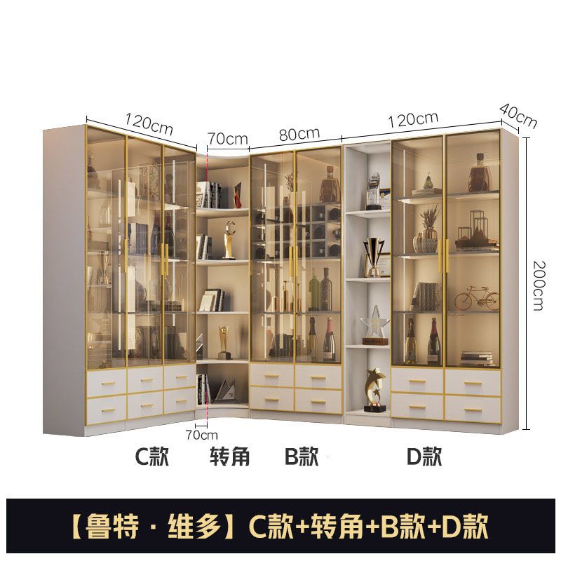 轻奢书柜电脑桌一体组合办公书橱小户型现代简约玻璃门多功能酒柜