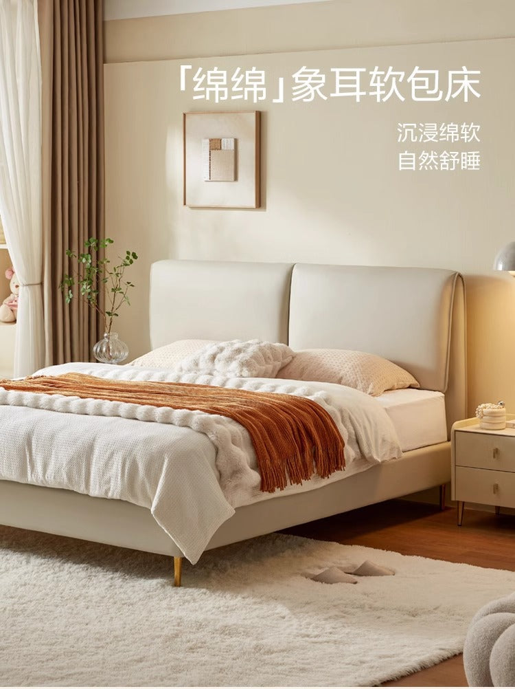 科技布艺床现代简约悬浮大象耳朵床奶油风床主卧皮床无床头
