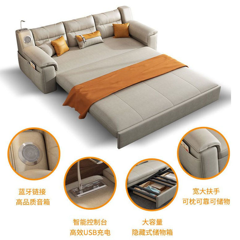 小户型抽拉式沙发床 客厅两用折叠储物音箱USB轻奢双人科技布沙发