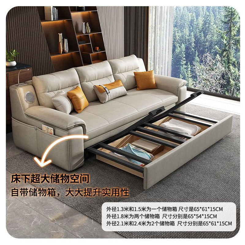 小户型抽拉式沙发床 客厅两用折叠储物音箱USB轻奢双人科技布沙发