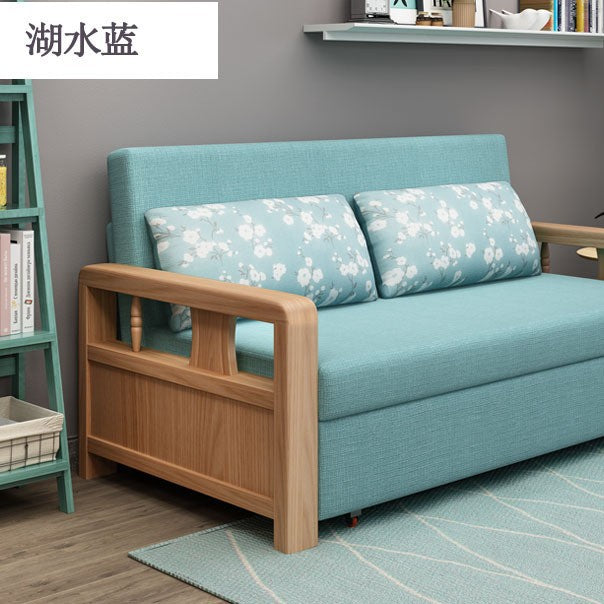 坐卧两用实木沙发床 跨境布艺可折叠伸缩小户型客厅多功能沙发