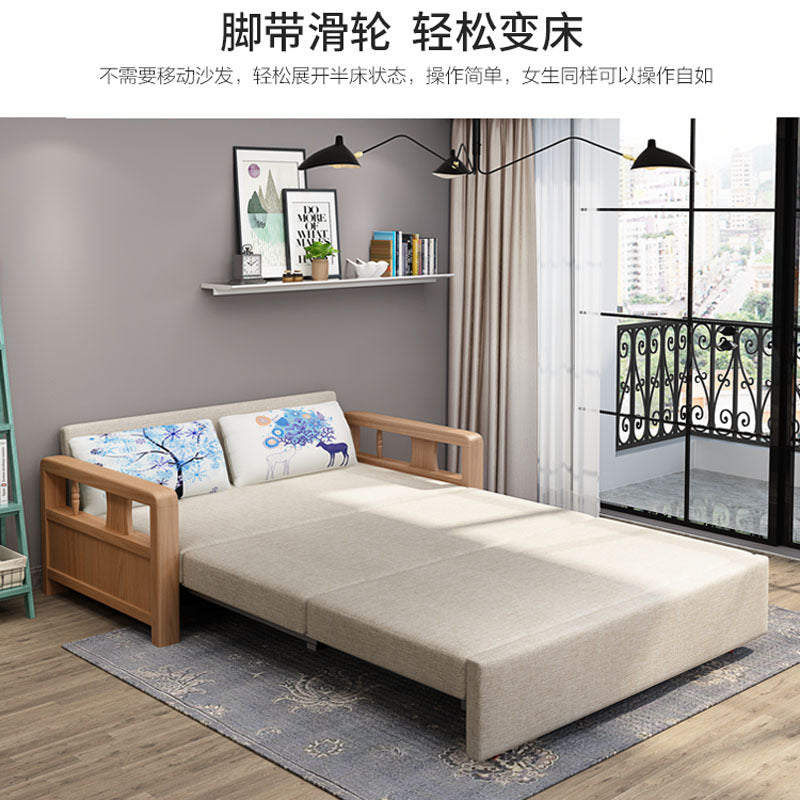 坐卧两用实木沙发床 跨境布艺可折叠伸缩小户型客厅多功能沙发