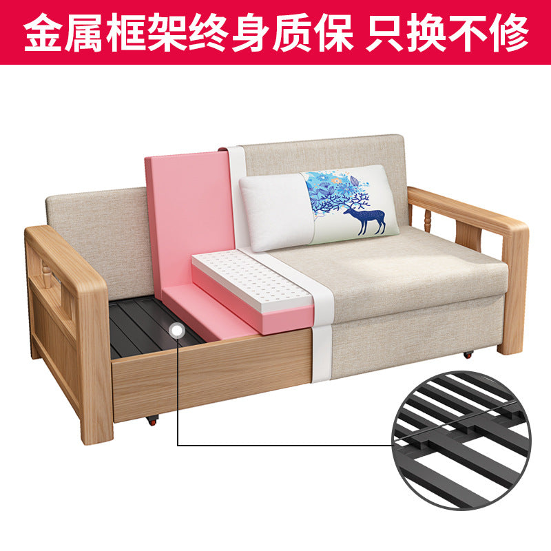 坐卧两用实木沙发床 跨境布艺可折叠伸缩小户型客厅多功能沙发