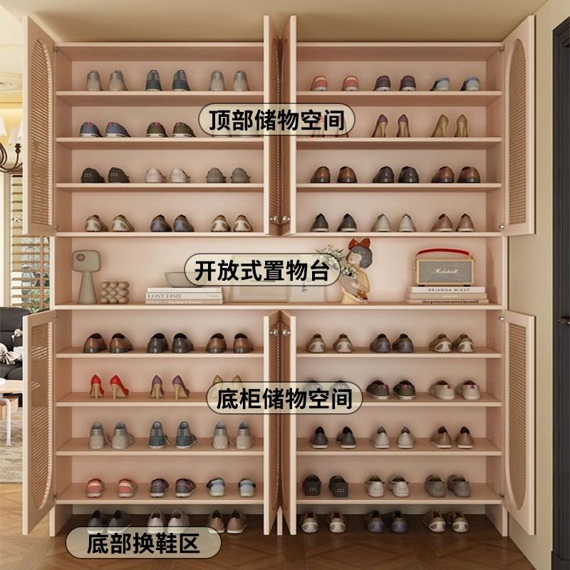 入户收纳鞋柜复古家用藤编门口透气隔断新款玄关靠墙储物落地鞋柜