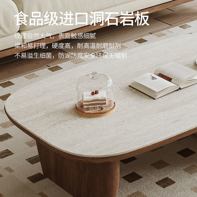 中古风胡桃木圆形茶几小圆桌电视柜组合茶几家用客厅小户型