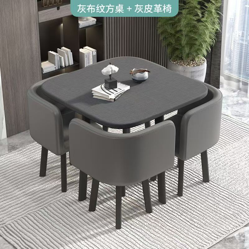 家用收纳小户型餐桌洽谈桌椅接待简约餐桌椅组合圆桌可收纳餐桌