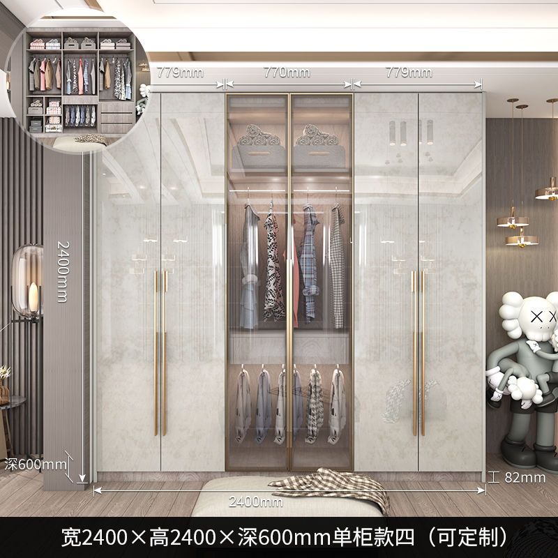 轻奢衣柜家用卧室玻璃门简约现代小户型亮光实木衣柜带梳妆台定制