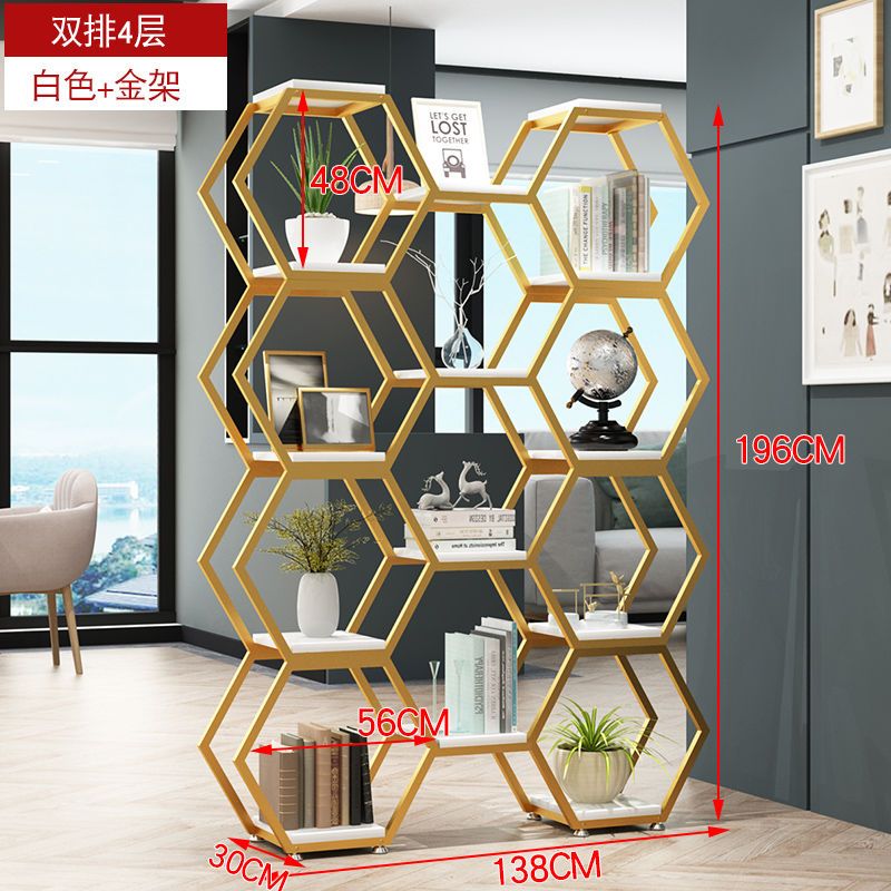 铁艺隔断置物架创意六边形组合架办公室屏风落地式多层书架博古架