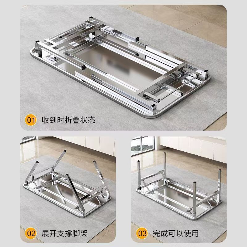 特厚不锈钢折叠长方形桌免安装家用户外摆摊夜市吃饭桌便携餐桌子