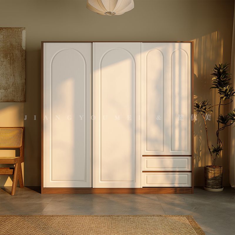 健优美ENF级实木欧松板推拉门衣柜家用卧室法式加厚爆款移门衣橱