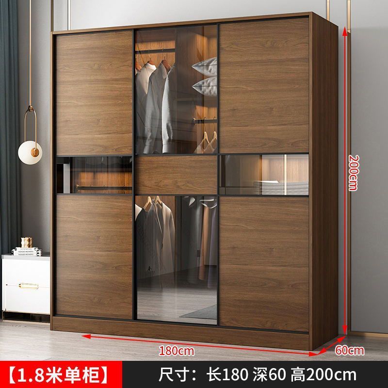 千秋柏态实木衣柜家用卧室推拉门玻璃柜子小户型出租房用简易衣橱