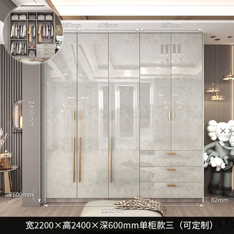 轻奢衣柜家用卧室玻璃门简约现代小户型亮光实木衣柜带梳妆台定制