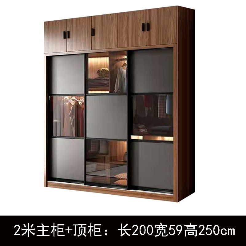 推拉门衣柜大衣柜玻璃门现代北欧简约家用卧室家具高组合组装衣橱