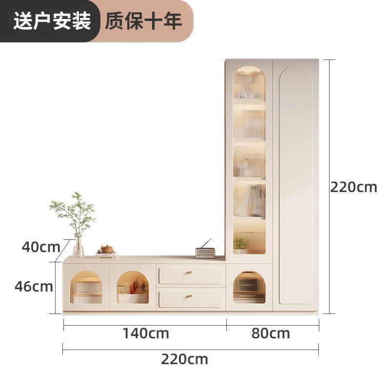 伊阳实木电视柜简约客厅家用收纳储物柜一体组合落地电视背景墙柜
