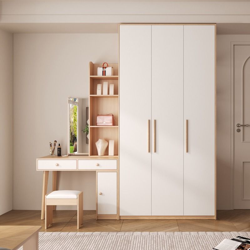 北欧小户型衣柜带梳妆台一体卧室衣橱连书桌化妆桌隐藏镜子组合柜
