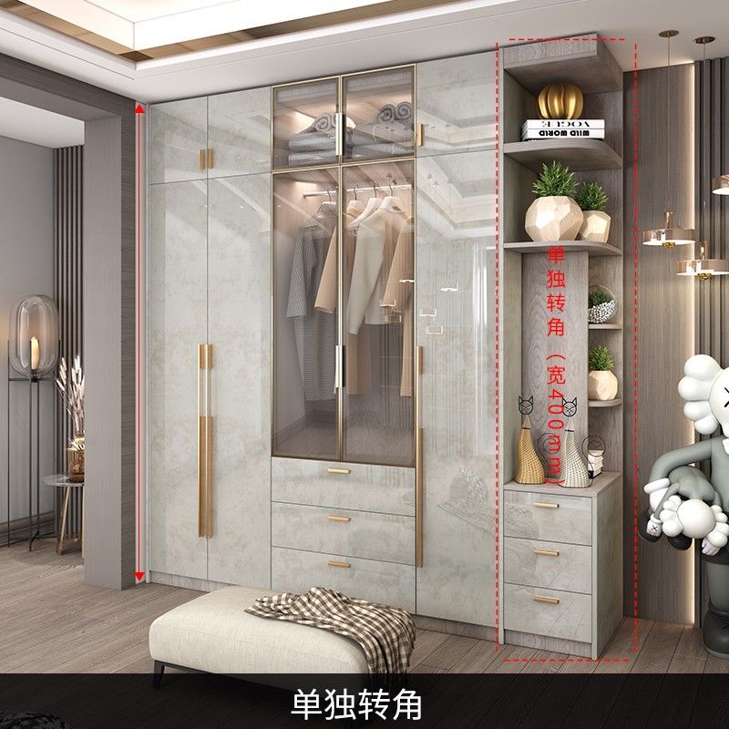 轻奢衣柜家用卧室玻璃门简约现代小户型亮光实木衣柜带梳妆台定制