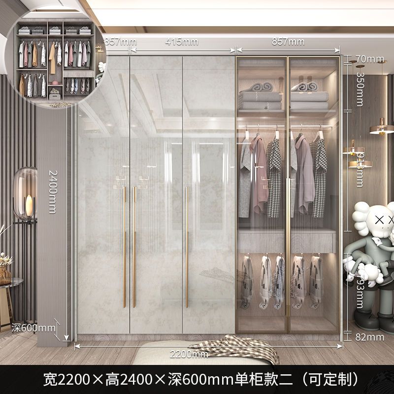 轻奢衣柜家用卧室玻璃门简约现代小户型亮光实木衣柜带梳妆台定制