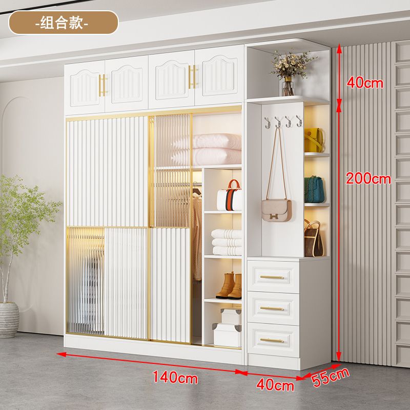 法式轻奢衣柜实木现代简约卧室家用玻璃门梳妆台组合衣橱组装衣柜