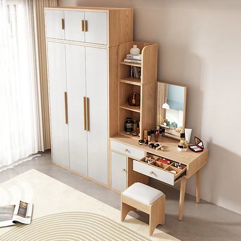 北欧小户型衣柜带梳妆台一体卧室衣橱连书桌化妆桌隐藏镜子组合柜