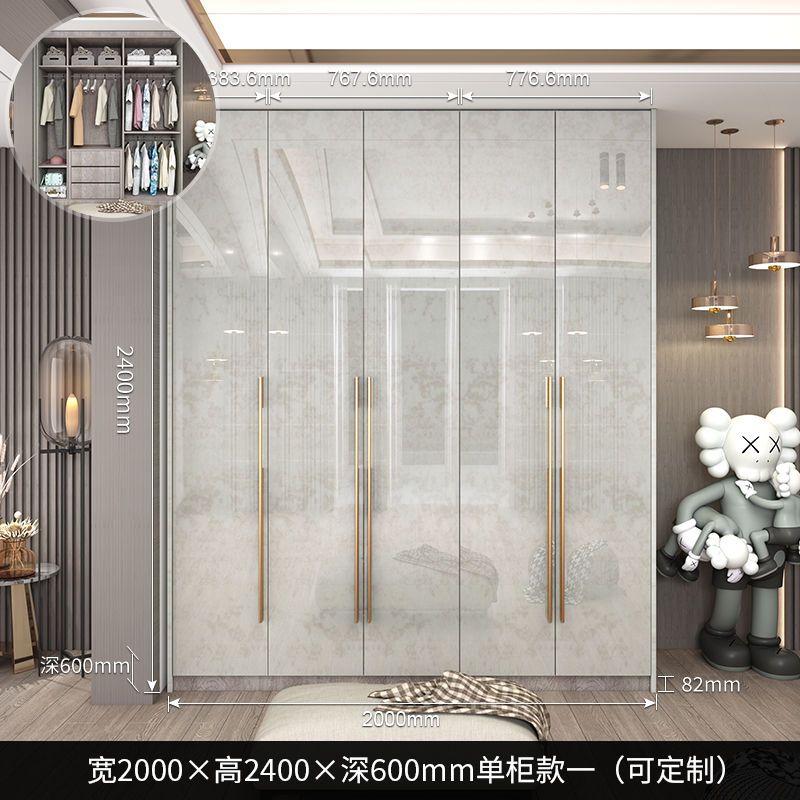 轻奢衣柜家用卧室玻璃门简约现代小户型亮光实木衣柜带梳妆台定制
