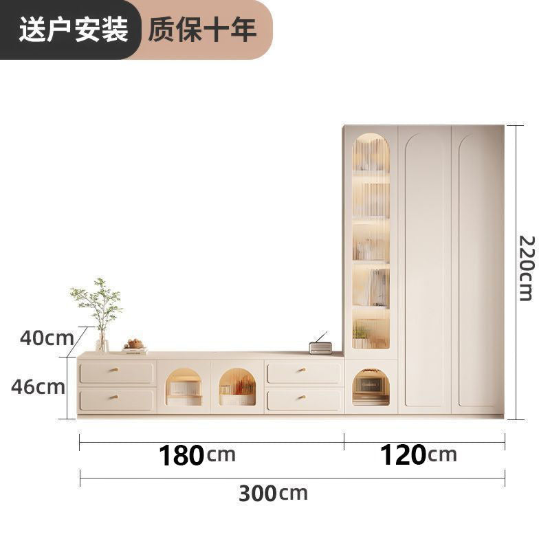 伊阳实木电视柜简约客厅家用收纳储物柜一体组合落地电视背景墙柜