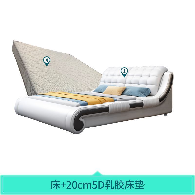 北欧真皮床现代简约轻奢双人床储物大床主卧皮艺床榻榻米婚床