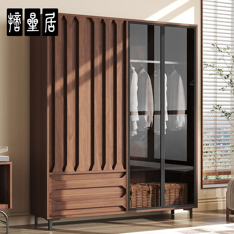 复古新中式独立衣柜卧室家用中古风收纳挂衣多功能储物衣橱可定制