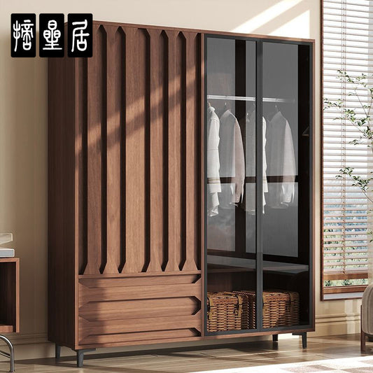 复古新中式独立衣柜卧室家用中古风收纳挂衣多功能储物衣橱可定制