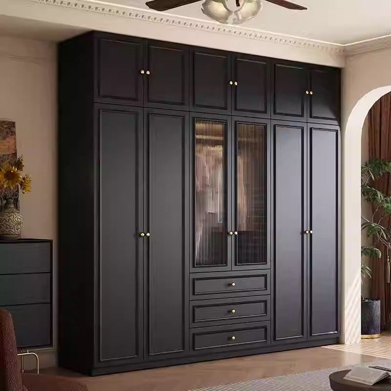 中古风黑色衣柜家用卧室小户型暗黑系美式经典复古成品大衣橱法式