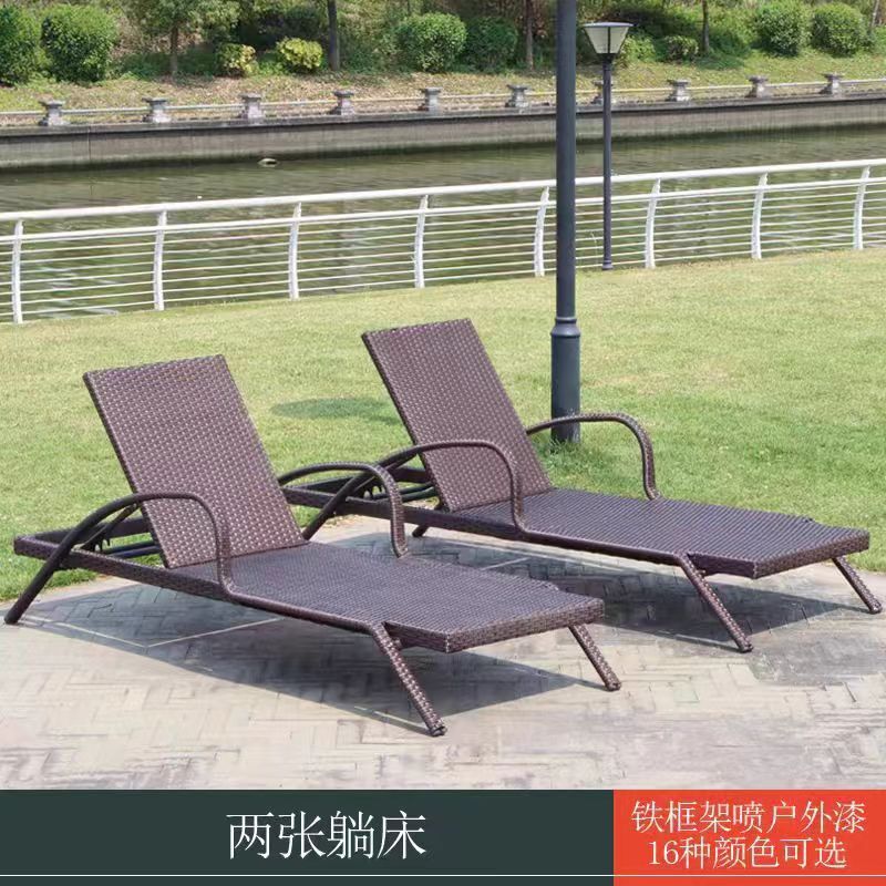 户外躺床阳台休闲藤椅室外庭院躺椅别墅游泳池躺床折叠藤编沙滩椅