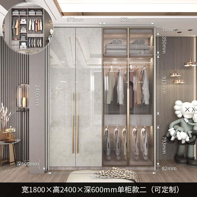 轻奢衣柜家用卧室玻璃门简约现代小户型亮光实木衣柜带梳妆台定制