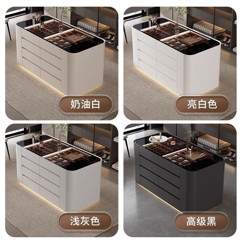 服装店圆弧设计衣帽间中岛柜实木影楼珠宝首饰展示柜抽屉式收纳柜