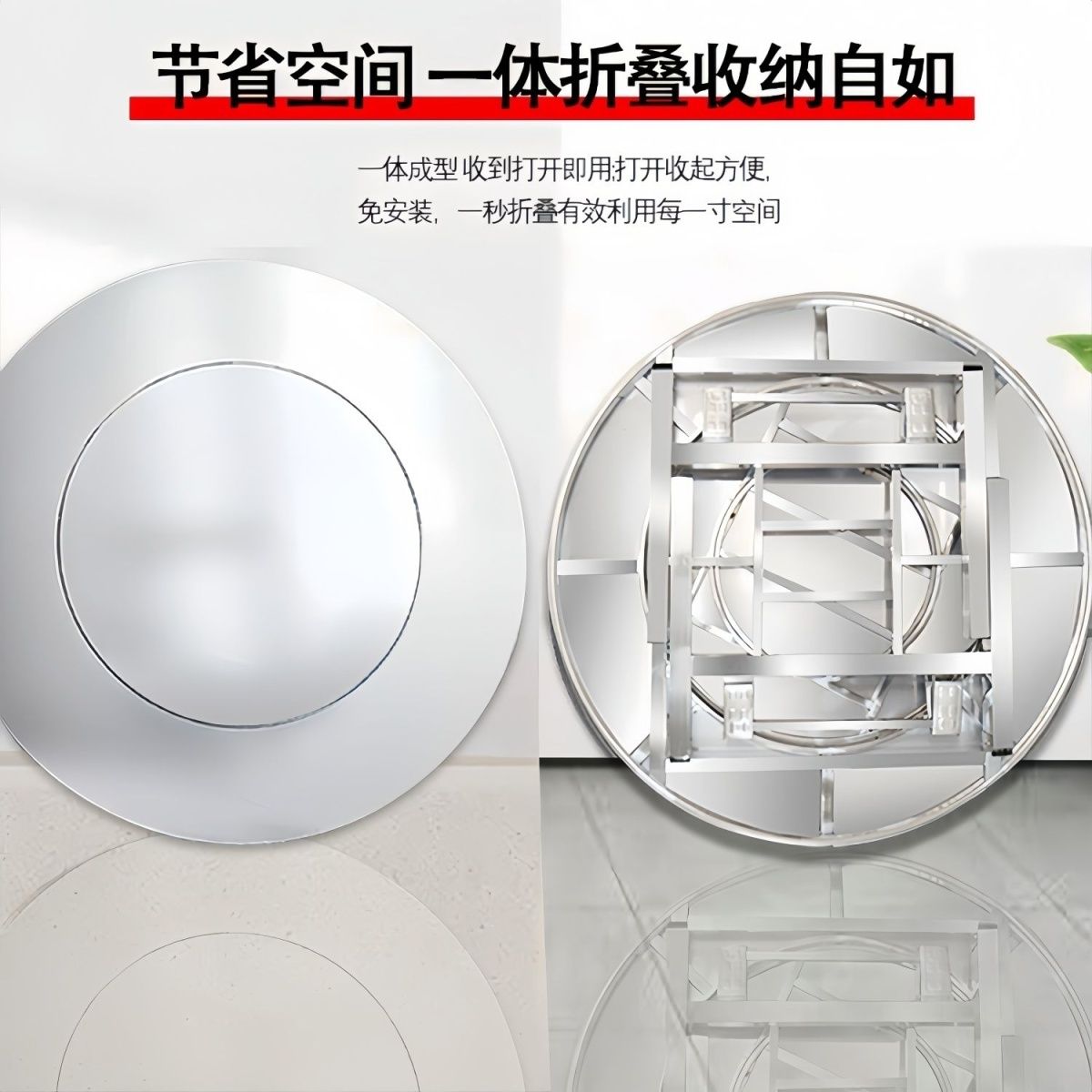 新款特厚不锈钢圆桌内置转盘折叠桌子免安装家用酒席饭店大排档桌
