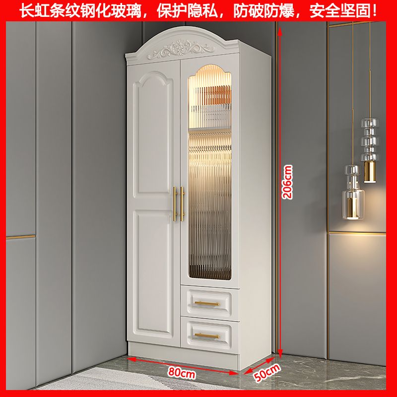 奶油风玻璃门衣柜家用卧室出租房经济型储物收纳柜子组装大衣橱