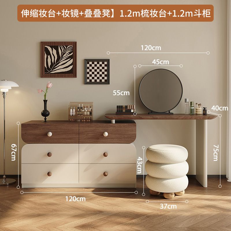 2025新款實木梳妝檯新款鬥櫃可伸縮收納一體品質奢華梳妝檯