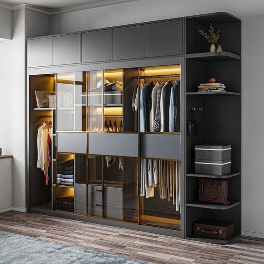 衣柜简易组装柜推拉门轻奢意式极简现代储物柜衣帽间卧室大衣柜